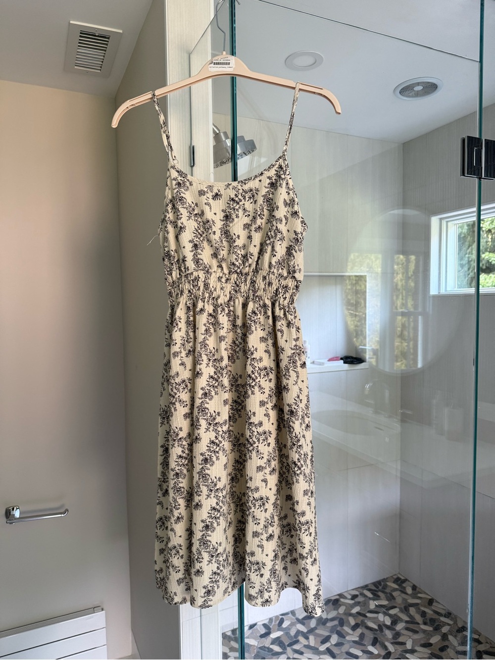 Floral Spaghetti-Strap Sundress - Cream with Black Floral Print